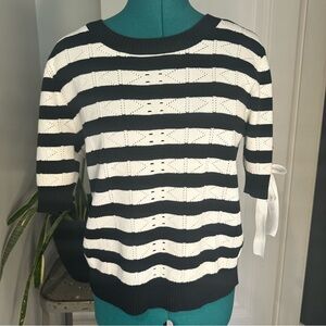 CAbi black and white cotton shortsleeved sweater tie arm